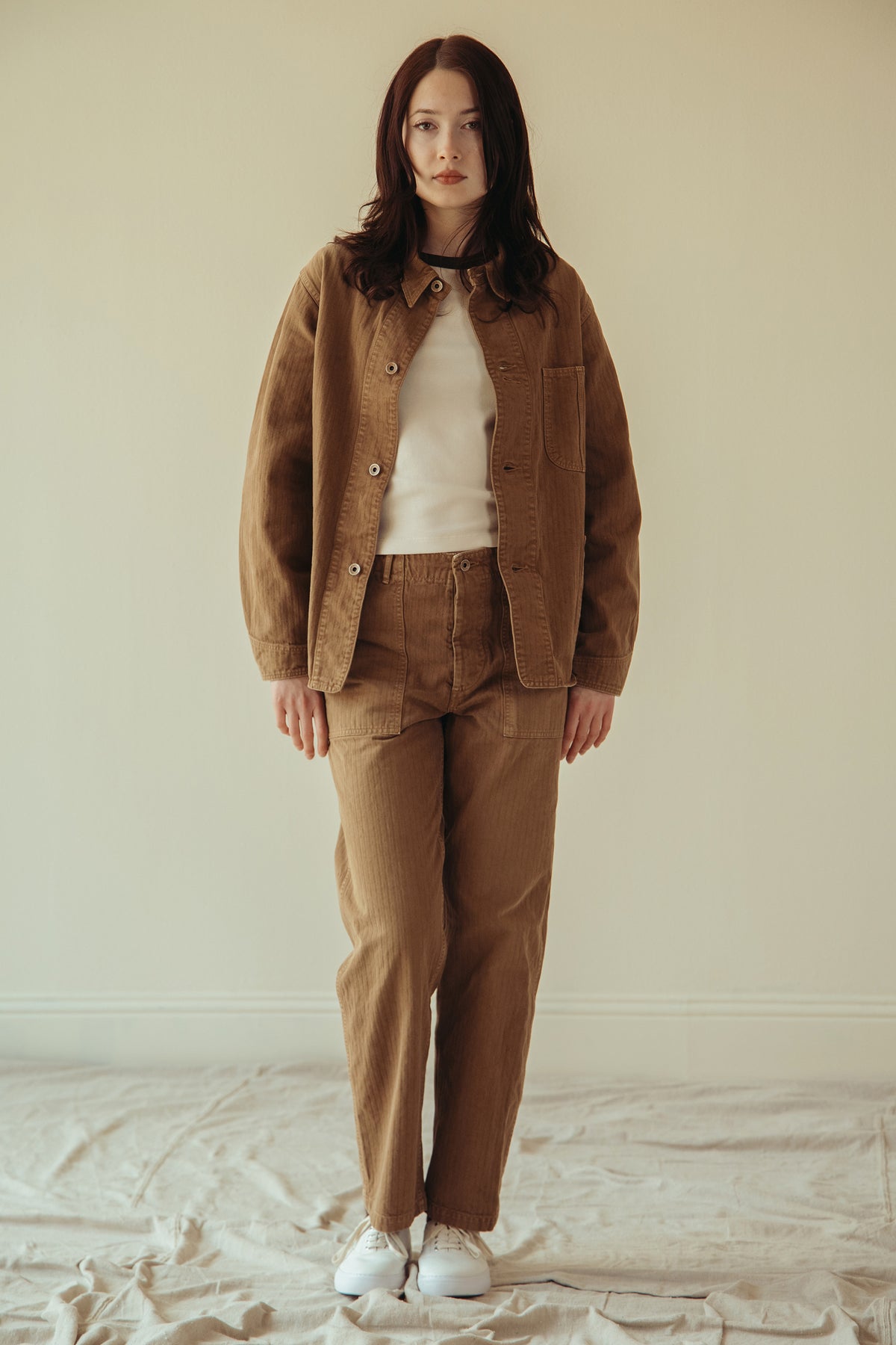Canoe Club x orSlow - orSlow x Canoe Club Regular Fit Fatigue Pants - Walnut Brown Herringbone Twill - Canoe Club