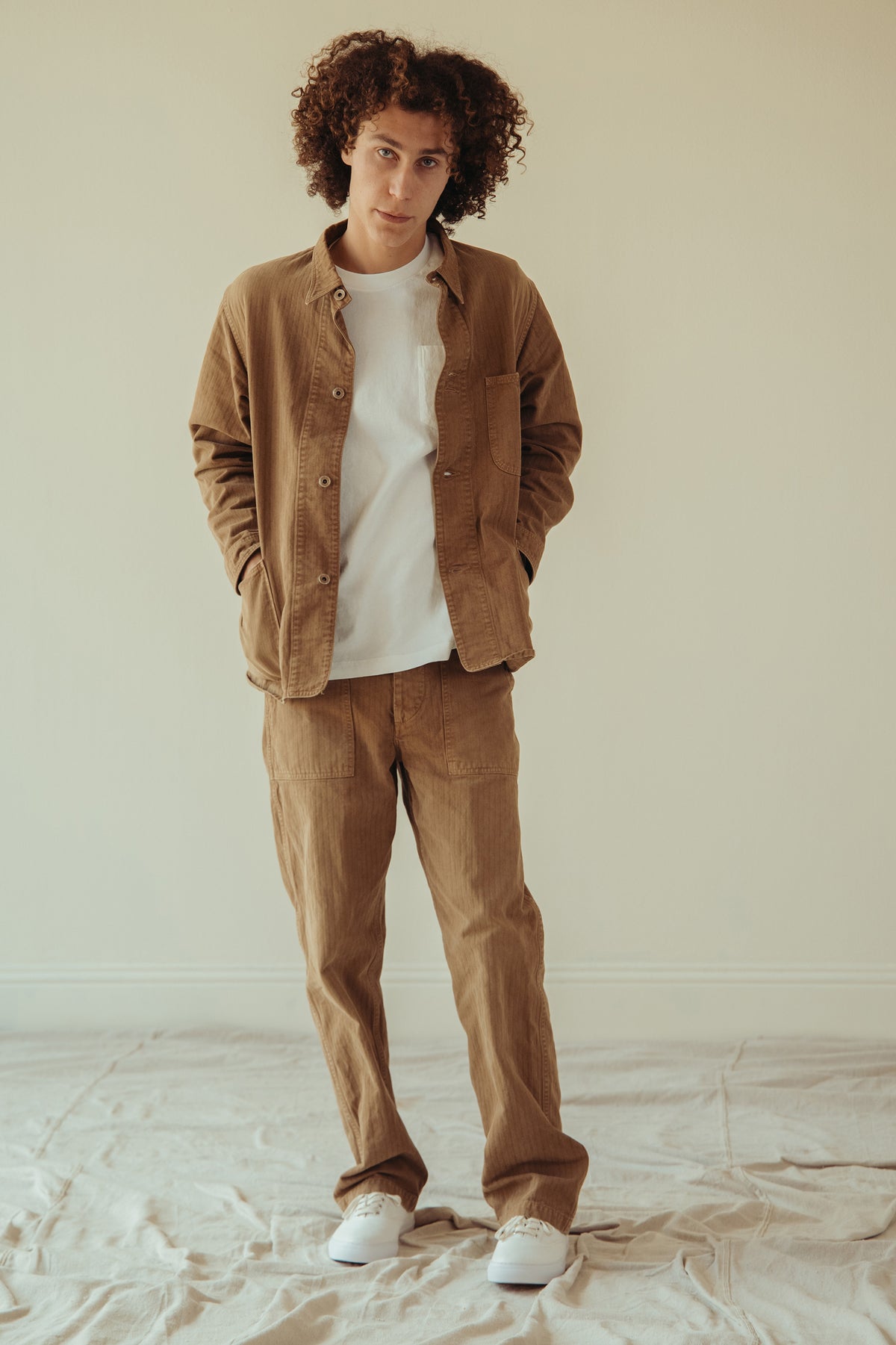 Canoe Club x orSlow - orSlow x Canoe Club Regular Fit Fatigue Pants - Walnut Brown Herringbone Twill - Canoe Club
