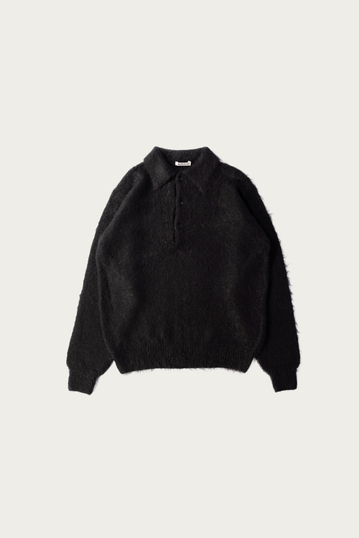 Auralee - Brushed Super Kid Mohair Knit Polo - Ink Black - Canoe Club