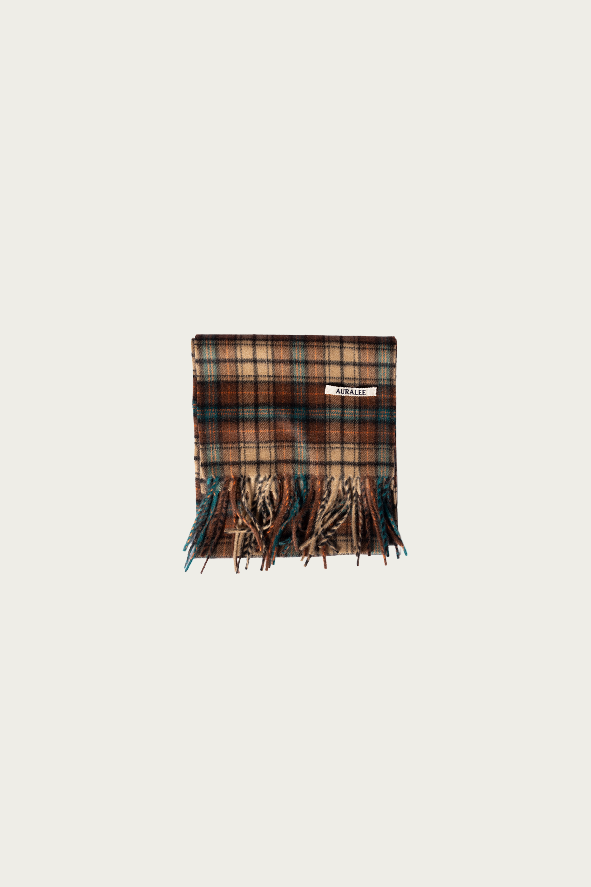 Auralee - Cashmere Check Long Stole - Red Brown Check - Canoe Club