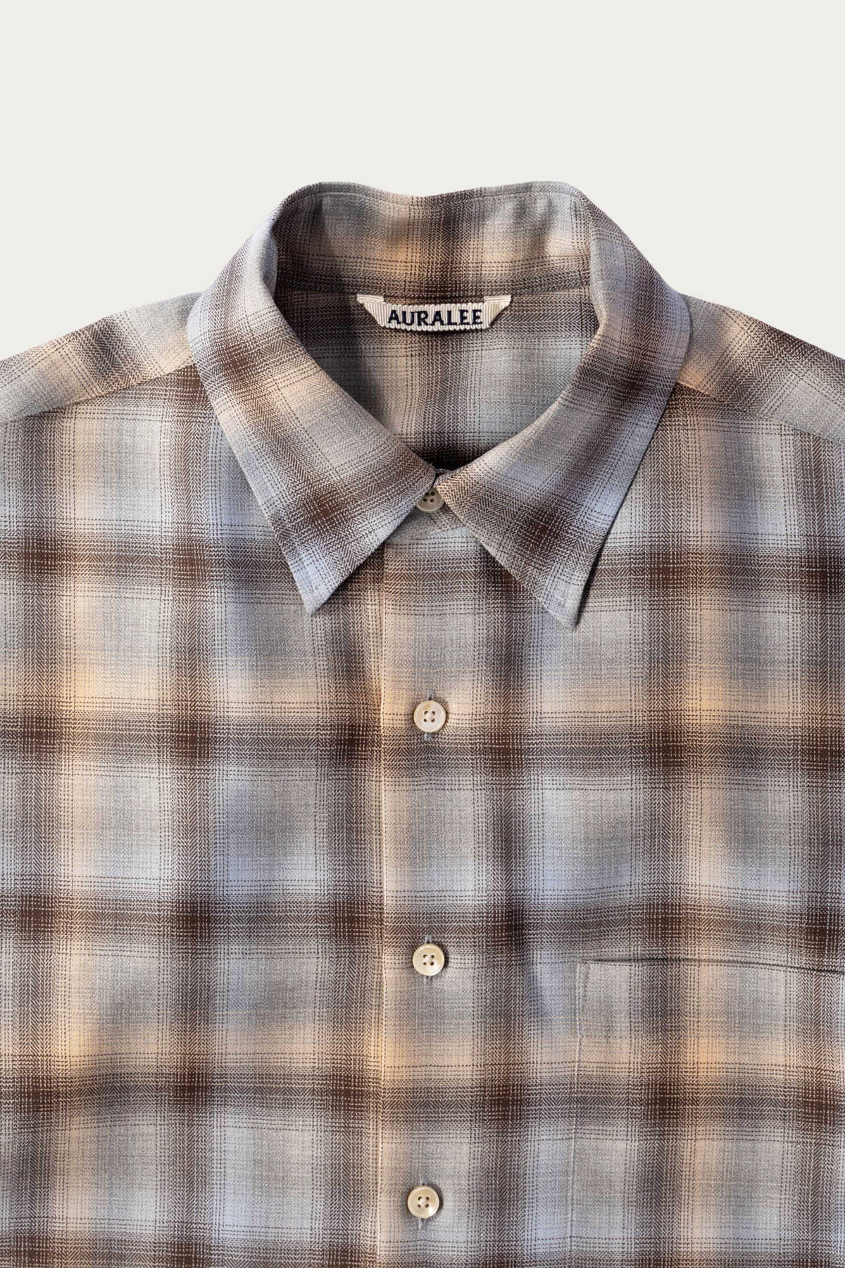 Auralee - Super Light Wool Check Shirt - Blue Orange Check - Canoe Club