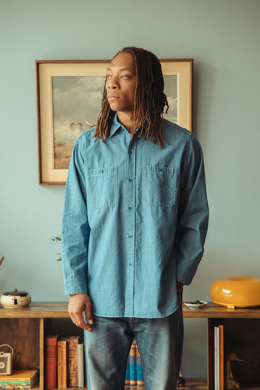 Herill - Sea Island Cotton Chambray Shirt - Indigo - Canoe Club