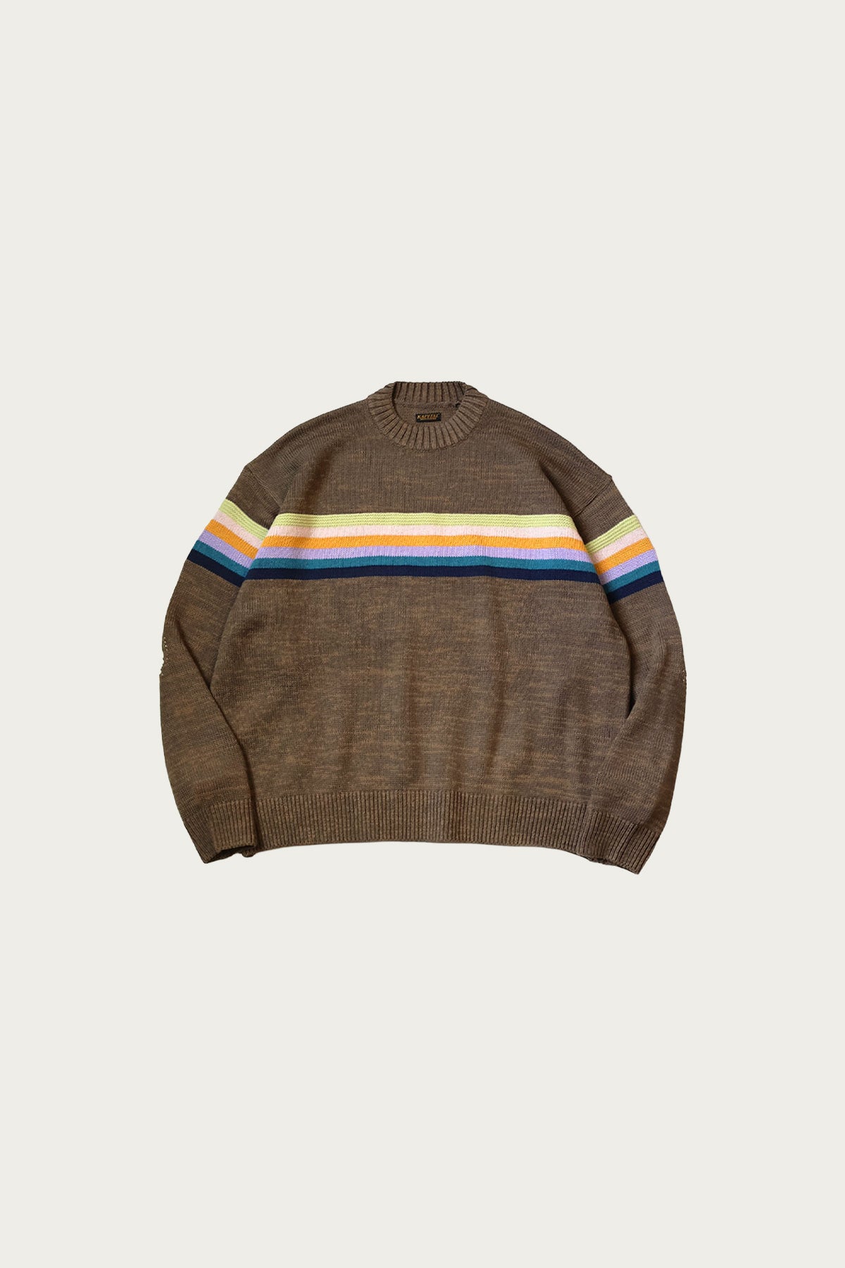 Kapital - 5G Cotton Knit 1-TONE PECKISH RAIBOW Crew Sweater - Brown - Canoe Club