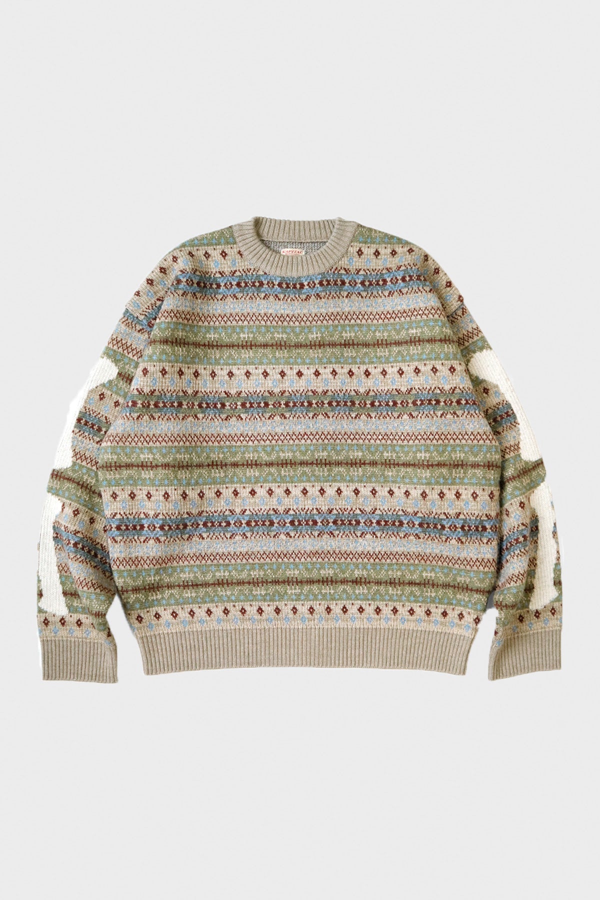 Kapital - 7G Wool FairIsle BONE Crew Sweater - Sax - Canoe Club