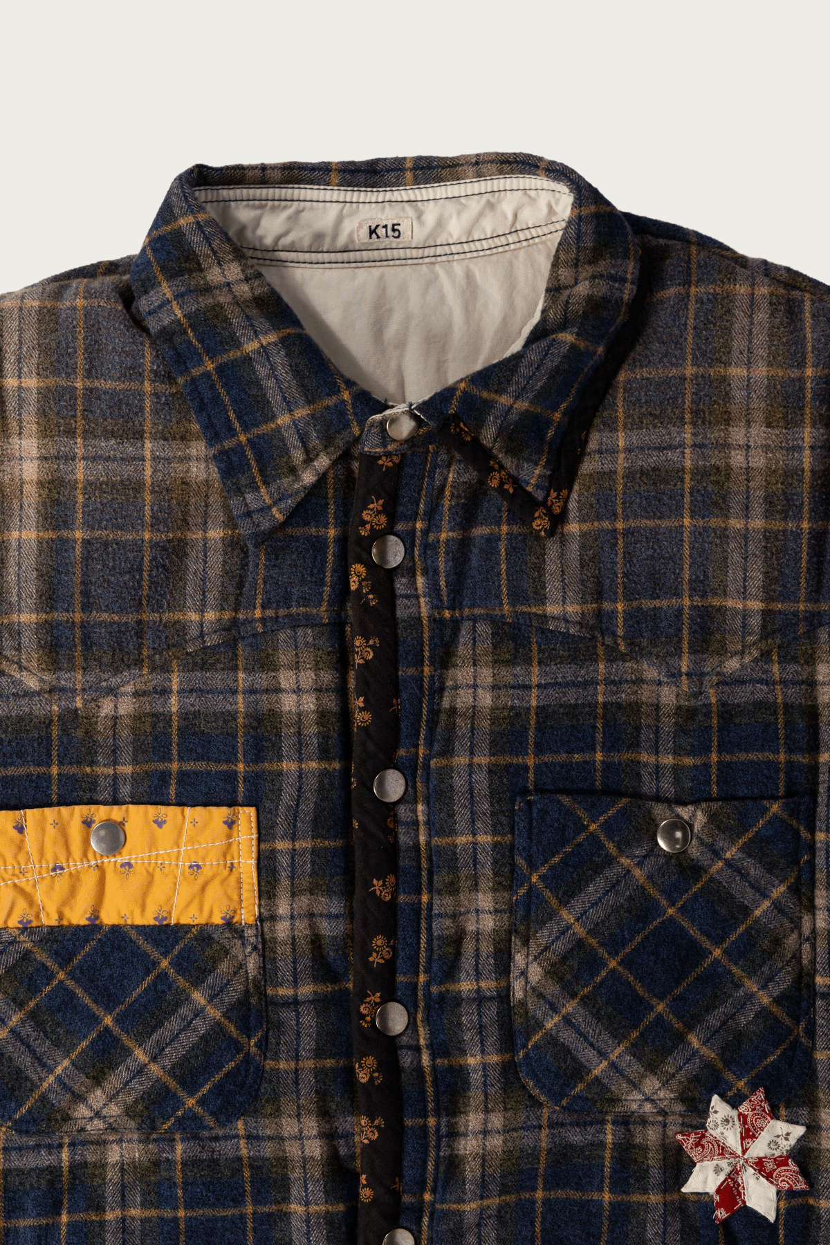Khoki - Vintage-Effect Checked Puffer Jacket - Blue - Canoe Club
