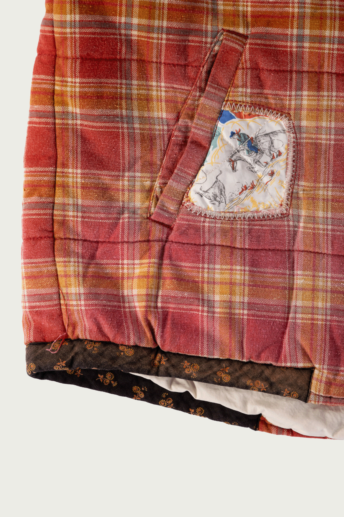 Khoki - Vintage-Effect Checked Puffer Jacket - Red - Canoe Club
