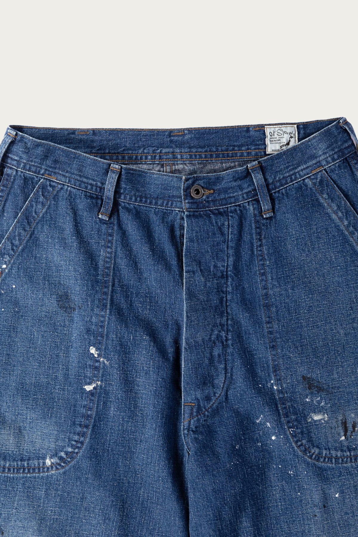 orSlow - WWII 40s U.S. Navy Wide-Fit Utility Trousers - Painted - Vintage Indigo With Paint - Canoe Club