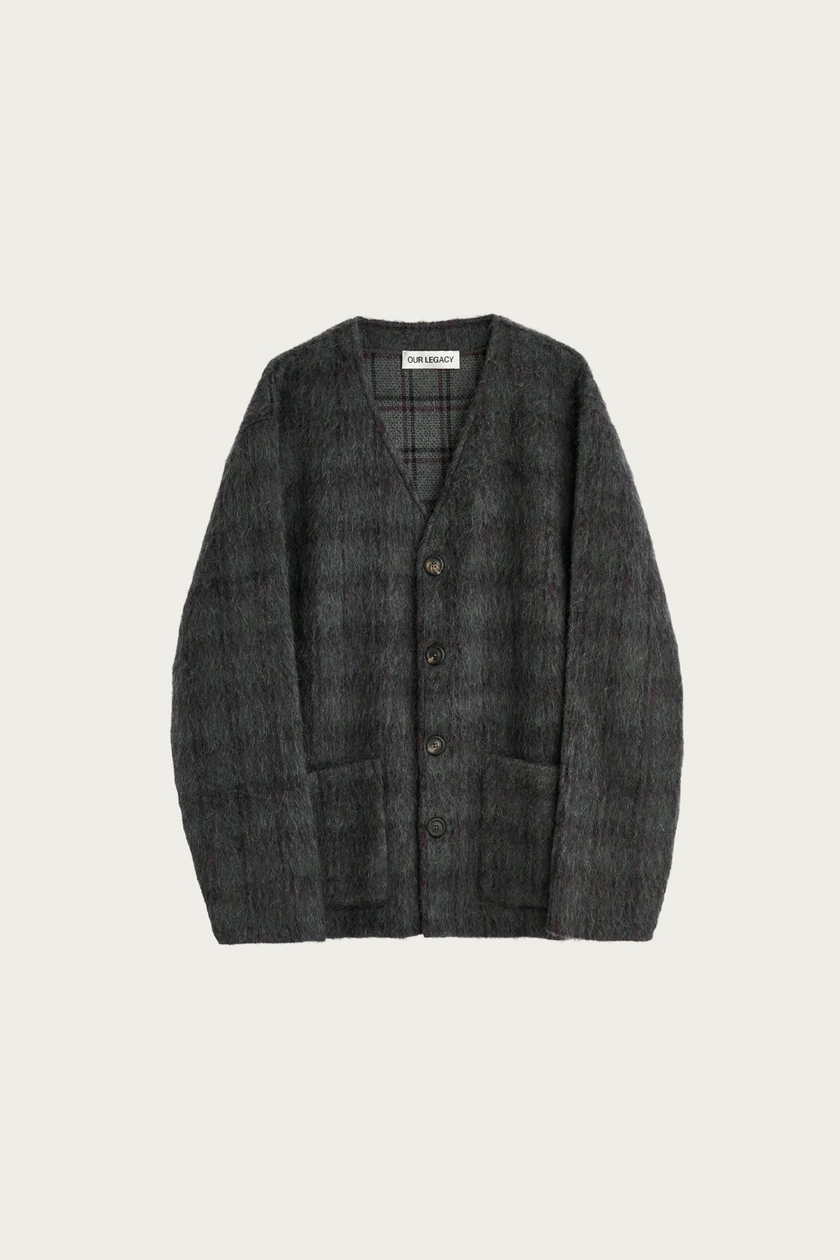 Our Legacy - Cardigan - Fuzzed Plum Check Hairy Wool - Canoe Club