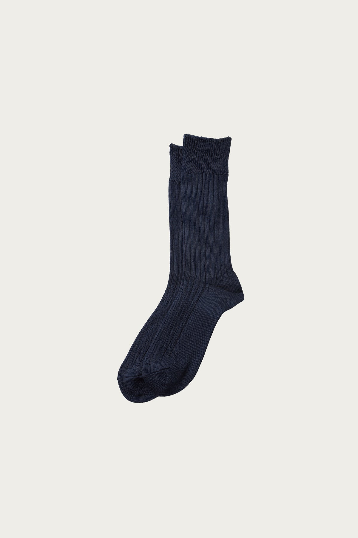 Rototo - Linen Cotton Ribbed Crew Socks - Navy - Canoe Club