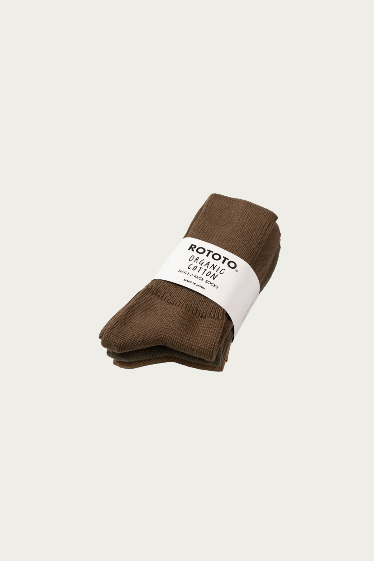 Rototo - Organic Daily 3 Pack Ribbed Crew Socks - Khaki Tones - Canoe Club