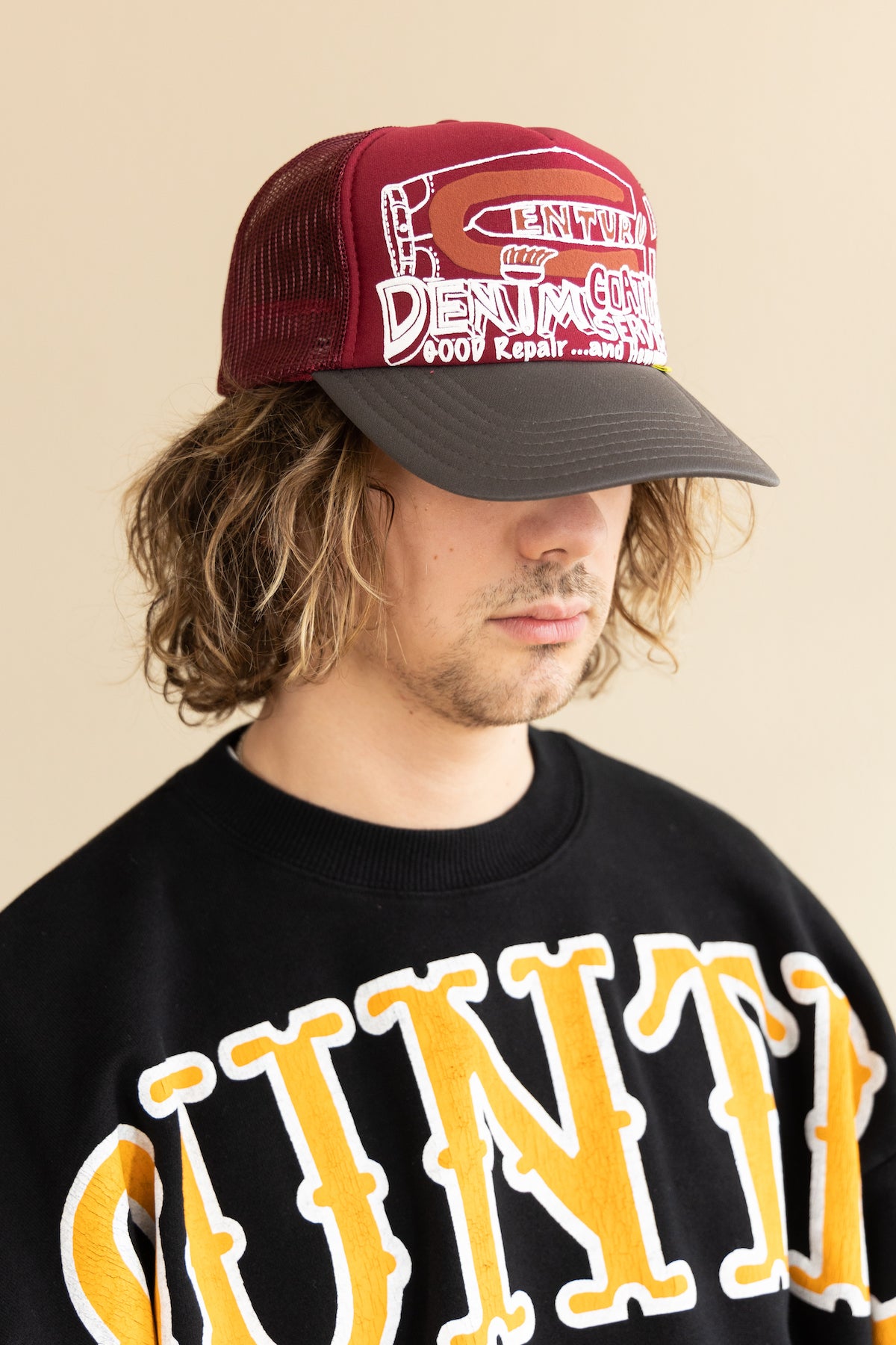 Kapital - CENTURY DENIM COATING SERVICE Truck Cap - Burgundy/Charcoal - Canoe Club