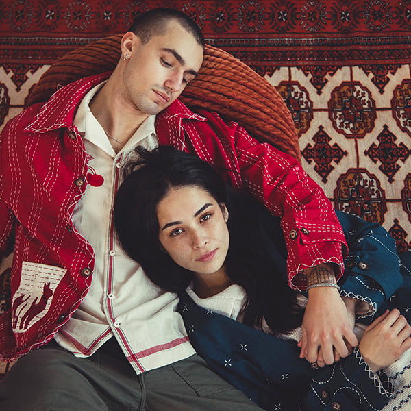 Model Couple editorial wearing Harago in clothing editorial
