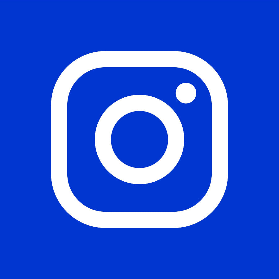 White Instagram logo on a blue background