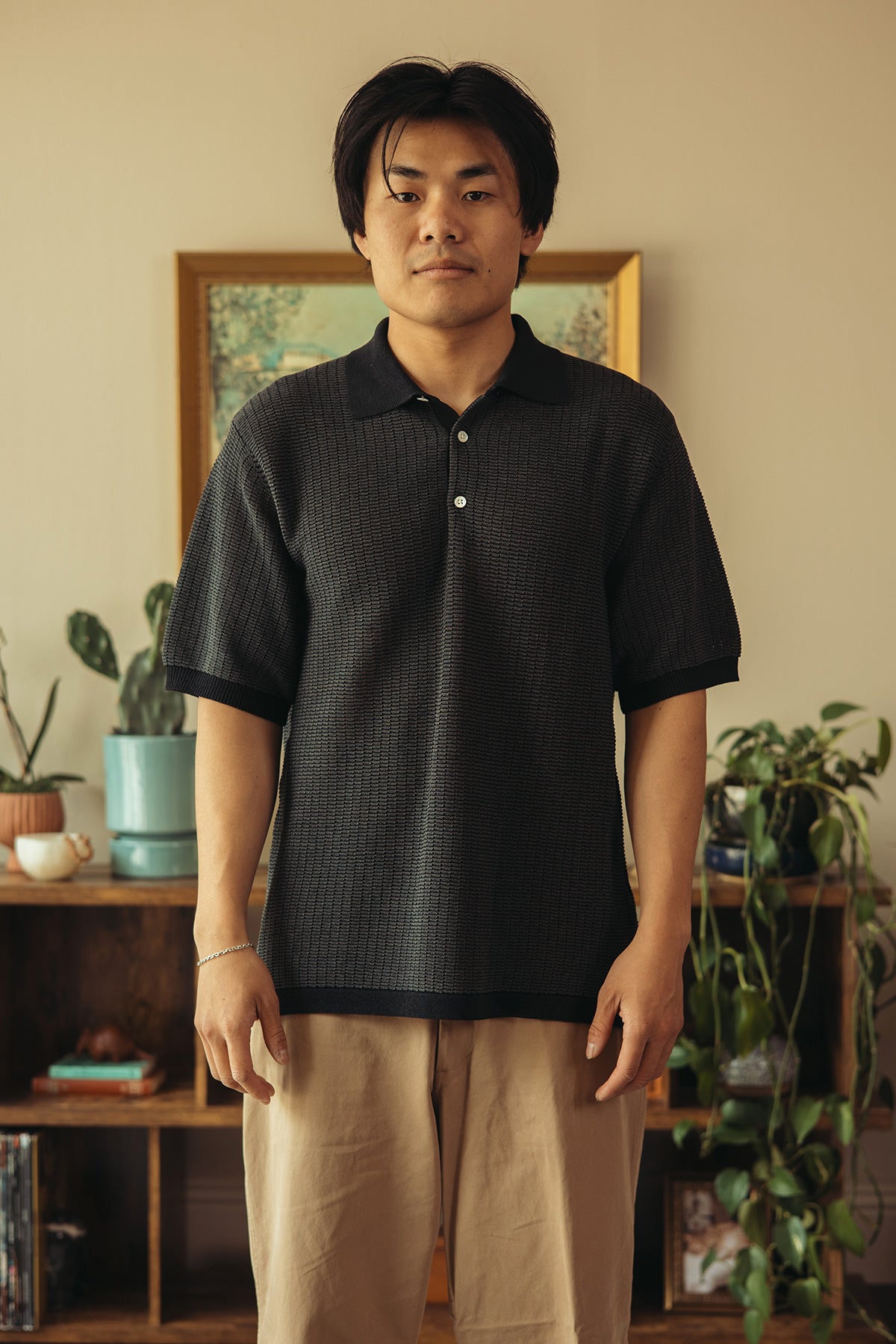 Beams Plus - Knit Polo "WASHI" 2 Tone - Black - Canoe Club