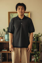 Beams Plus - Knit Polo "WASHI" 2 Tone - Black - Canoe Club