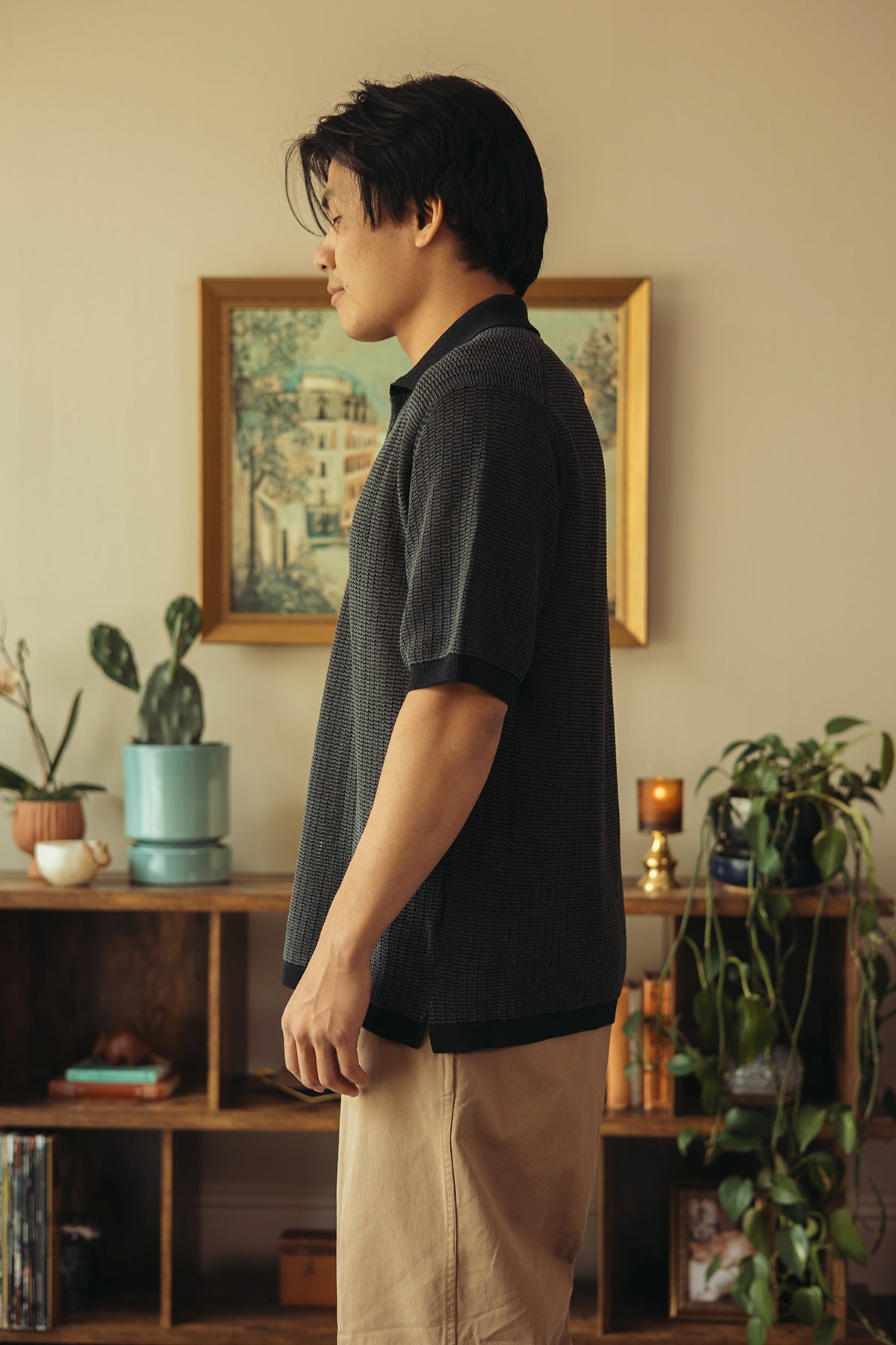 Beams Plus - Knit Polo "WASHI" 2 Tone - Black - Canoe Club