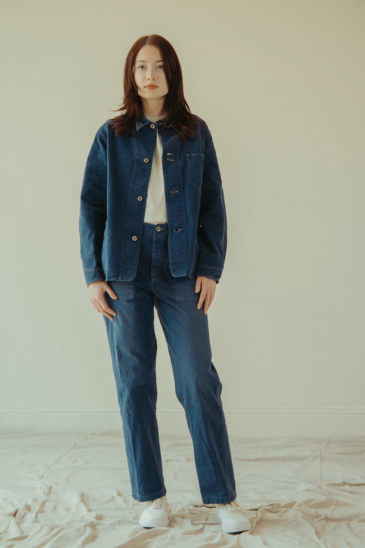 orSlow - orSlow x Canoe Club Regular Fit Fatigue Pants - French Blue Herringbone Twill - Canoe Club