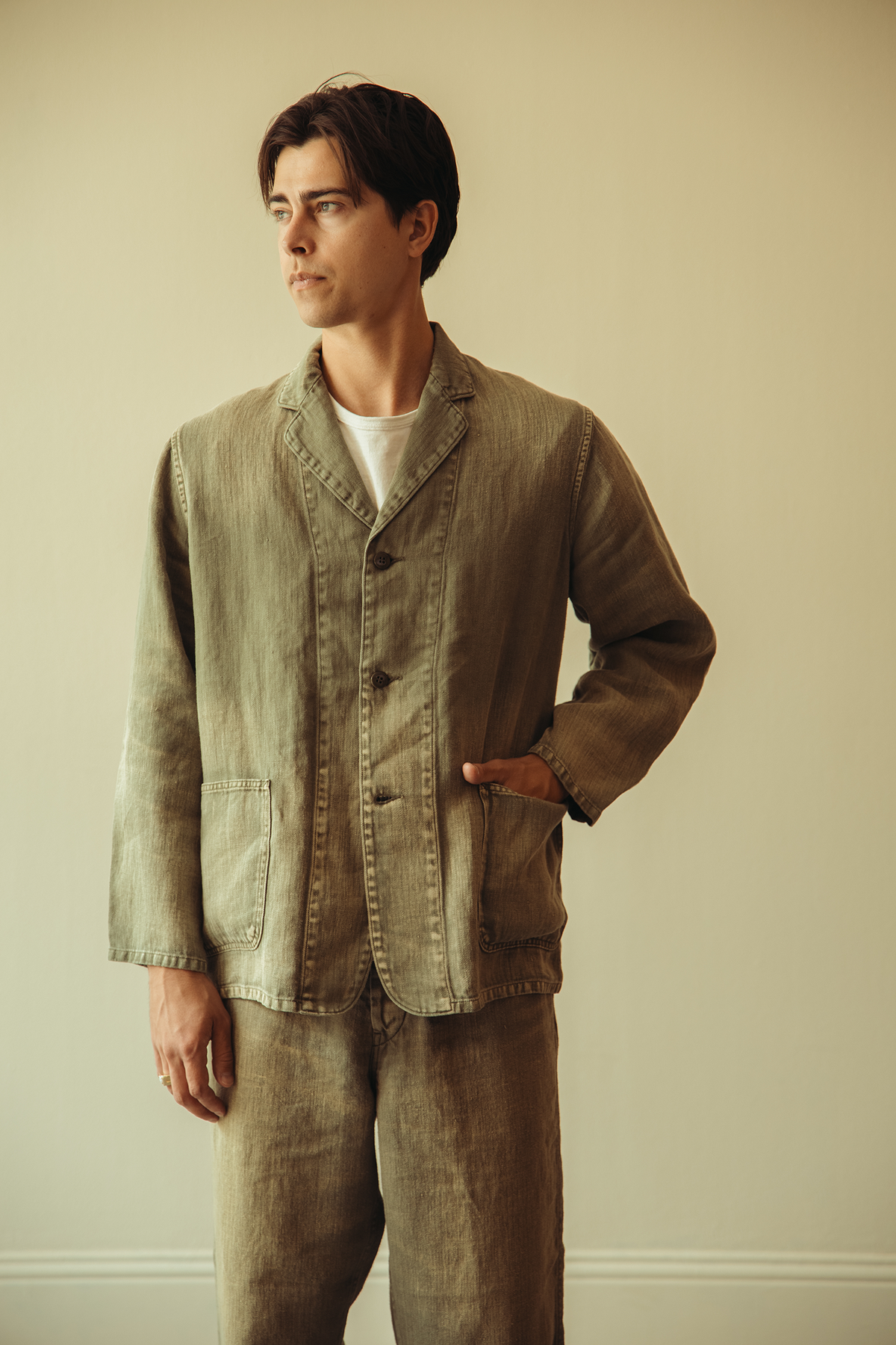 Herill - HBT Linen Work Jacket - Olive Drab - Canoe Club