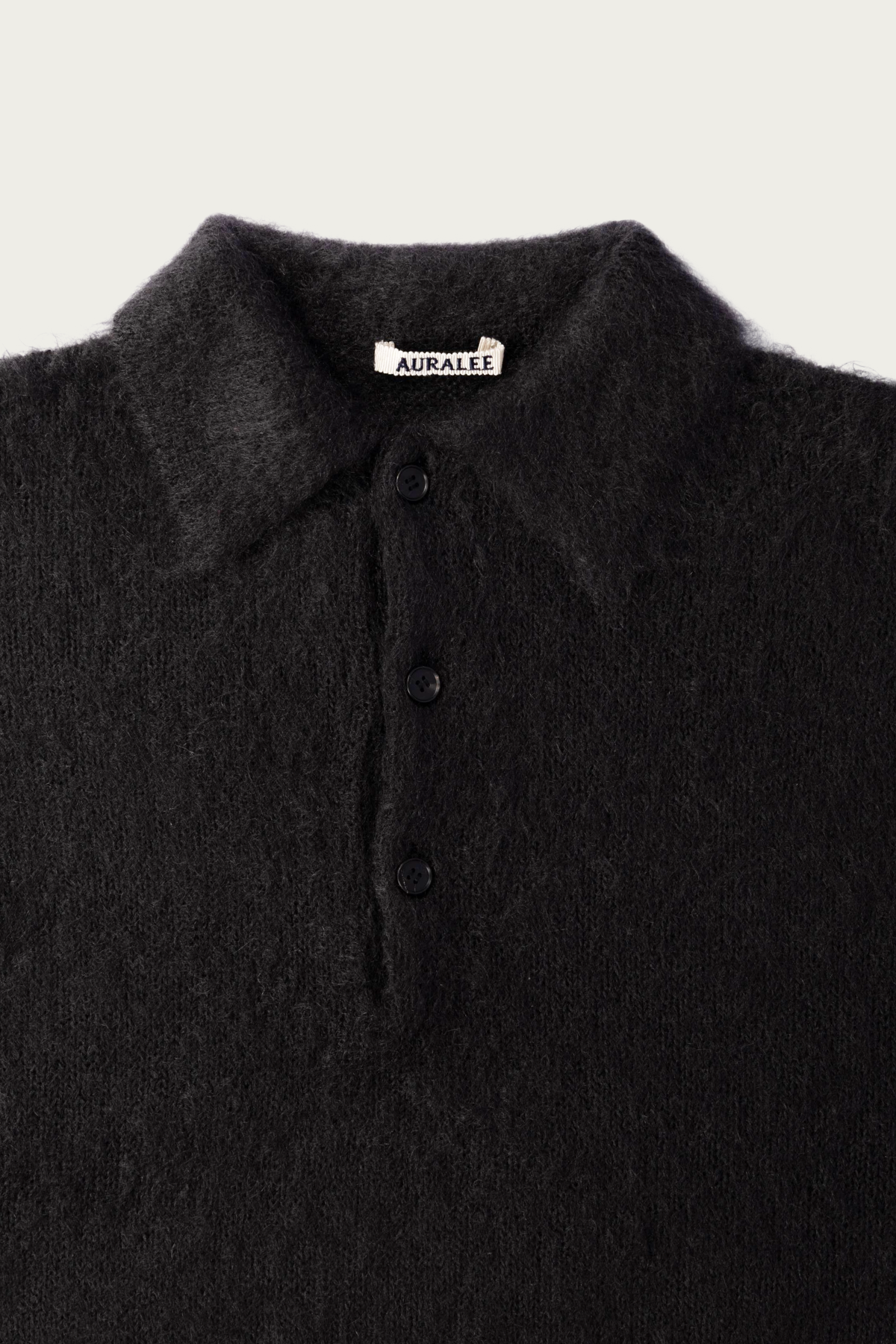 Auralee - Brushed Super Kid Mohair Knit Polo - Ink Black - Canoe Club
