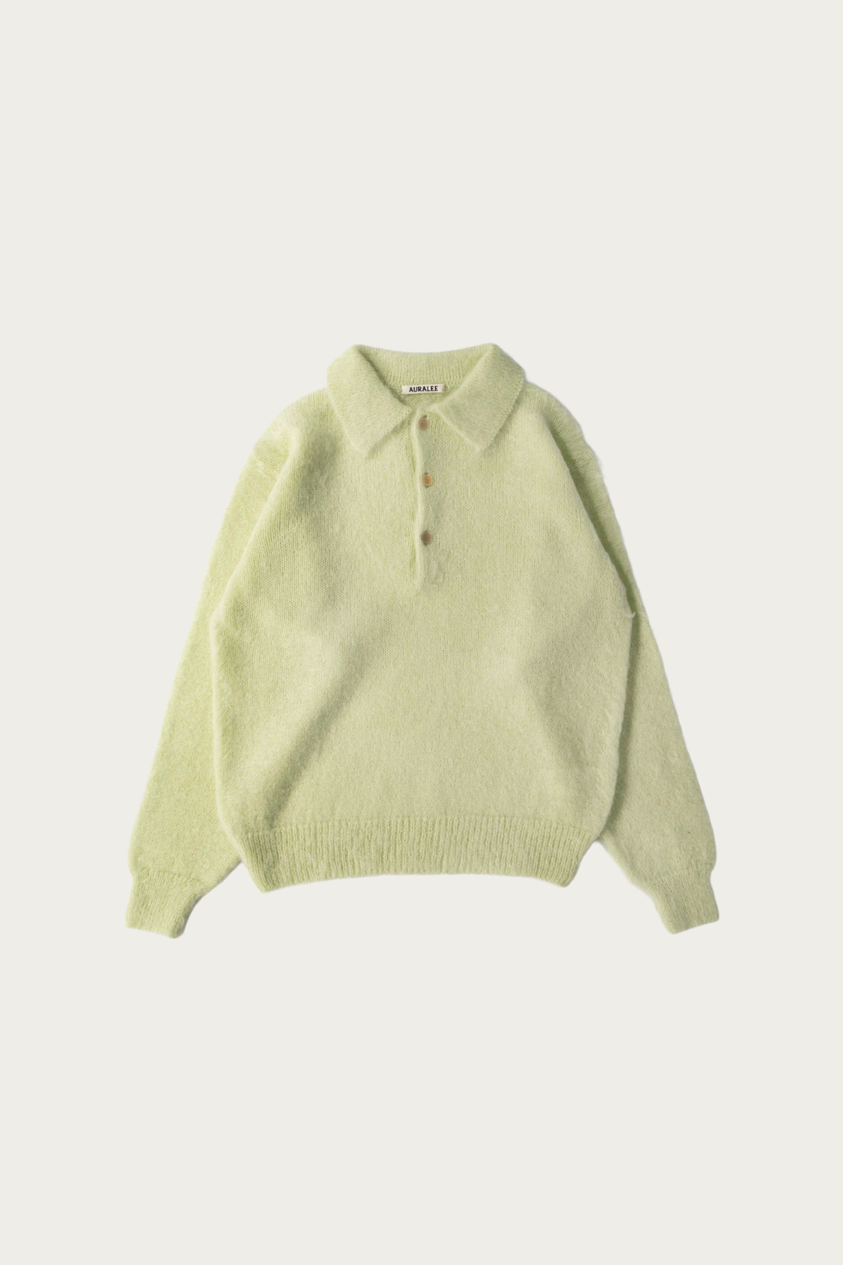 Auralee - Brushed Super Kid Mohair Knit Polo - Light Lime - Canoe Club