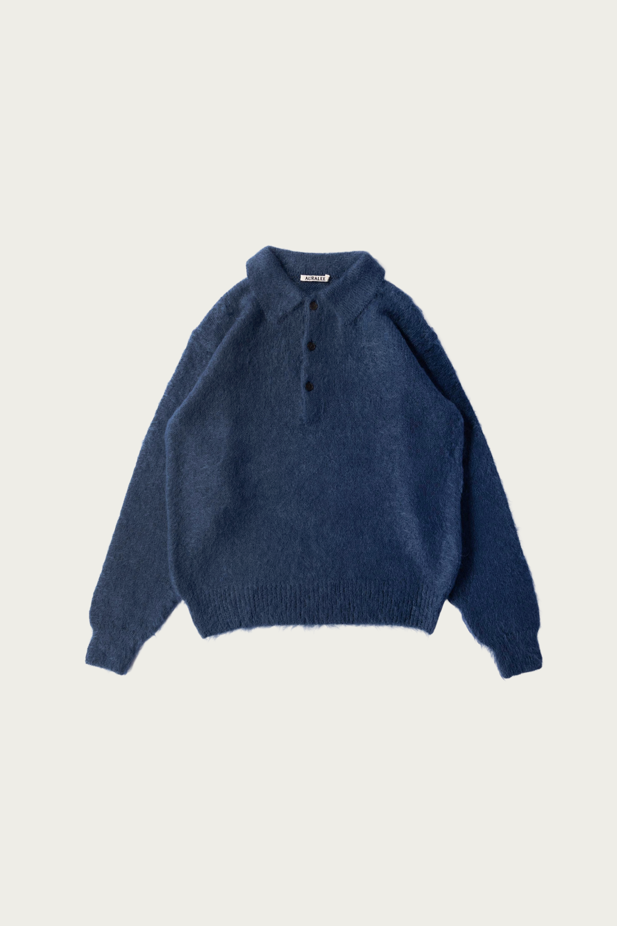Auralee - Brushed Super Kid Mohair Knit Polo - Light Navy - Canoe Club