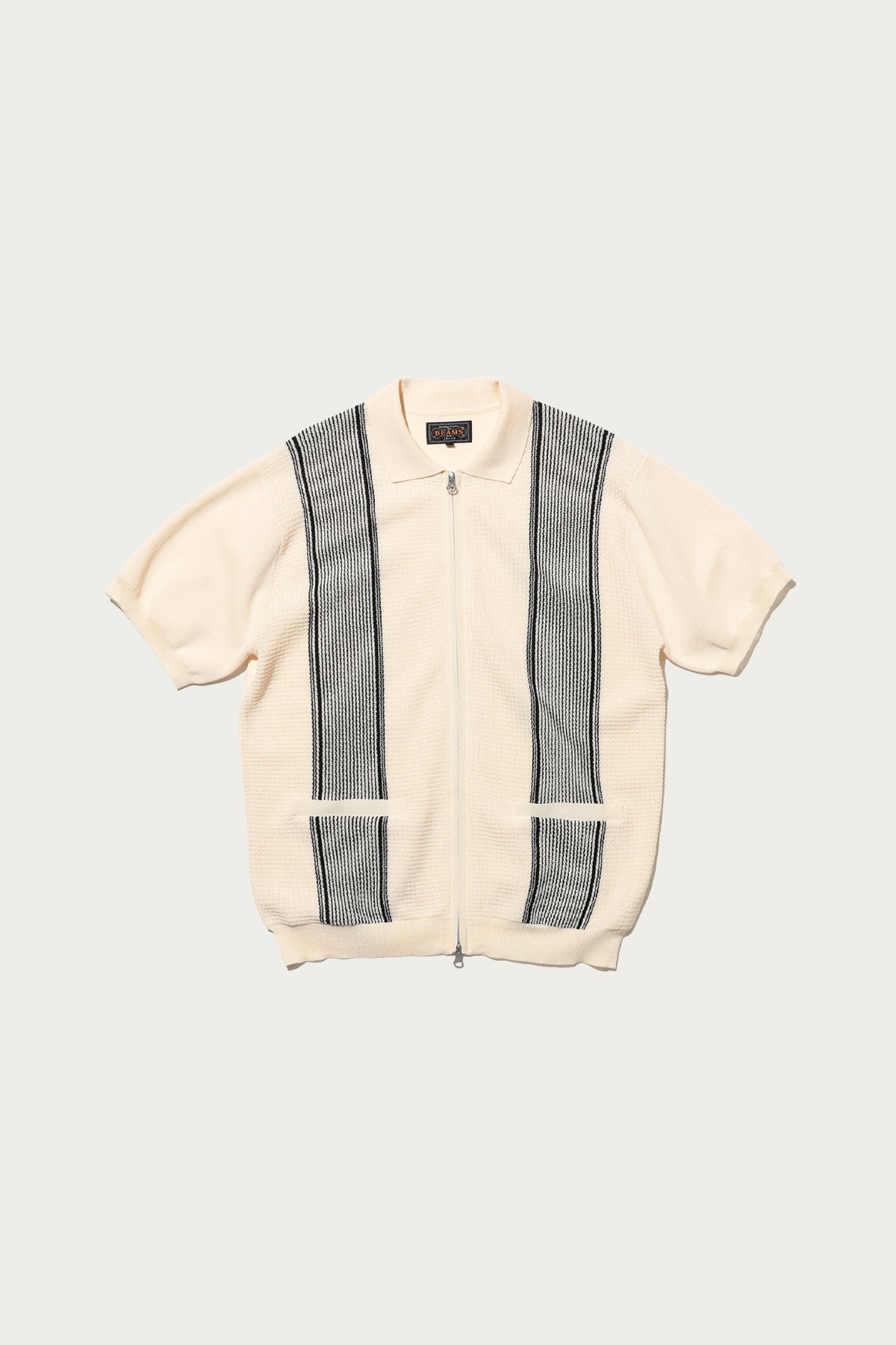 Beams Plus - Zip Knit Polo Stripe - Off White - Canoe Club