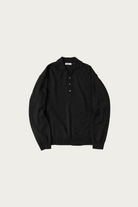 CONFECT - Wool Linen Knitted Polo Shirt - Ink Black - Canoe Club