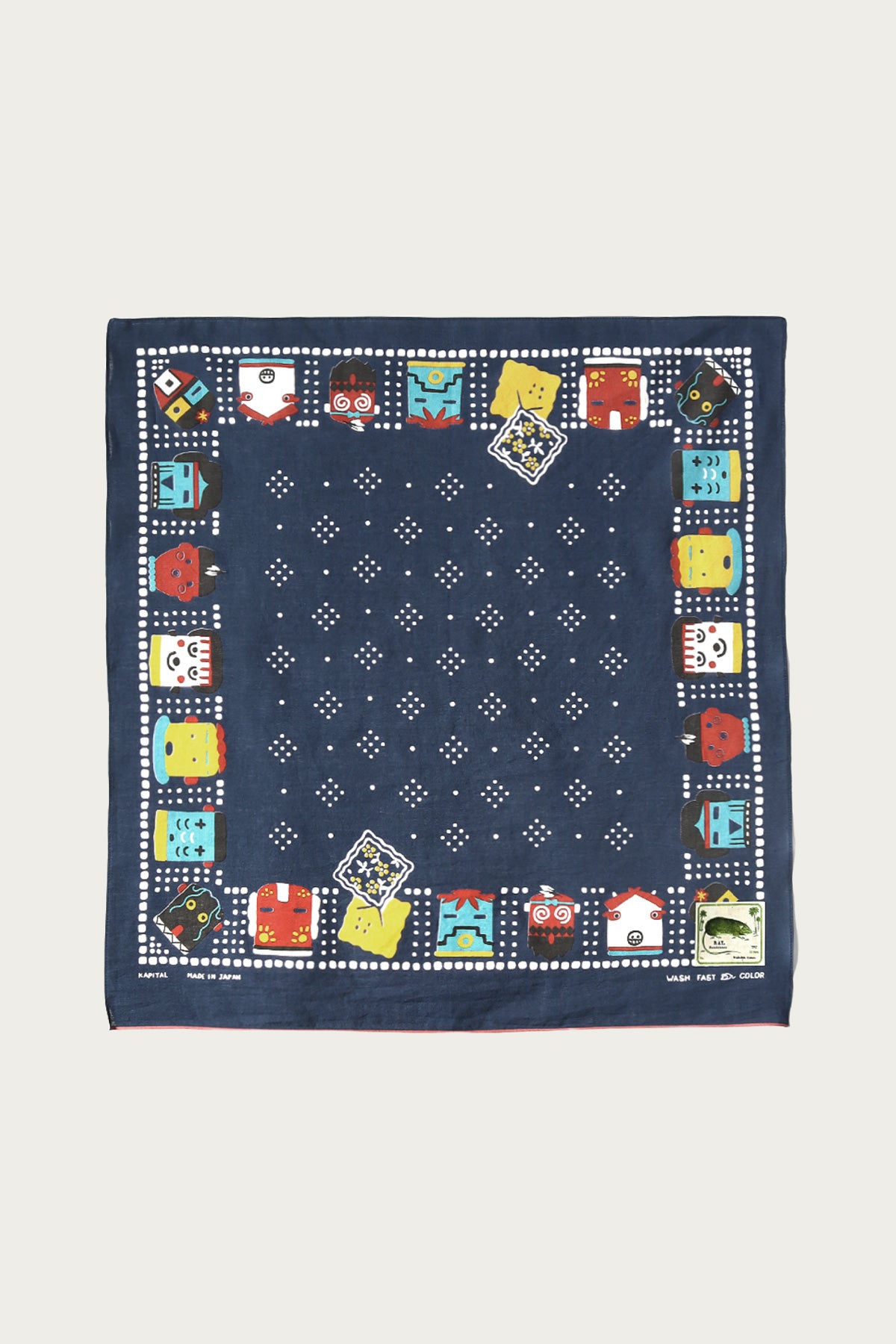 Kapital - Fastcolor Selvedge Bandanna (KACHINA & PECKISH RAINBOWY) - Navy - Canoe Club