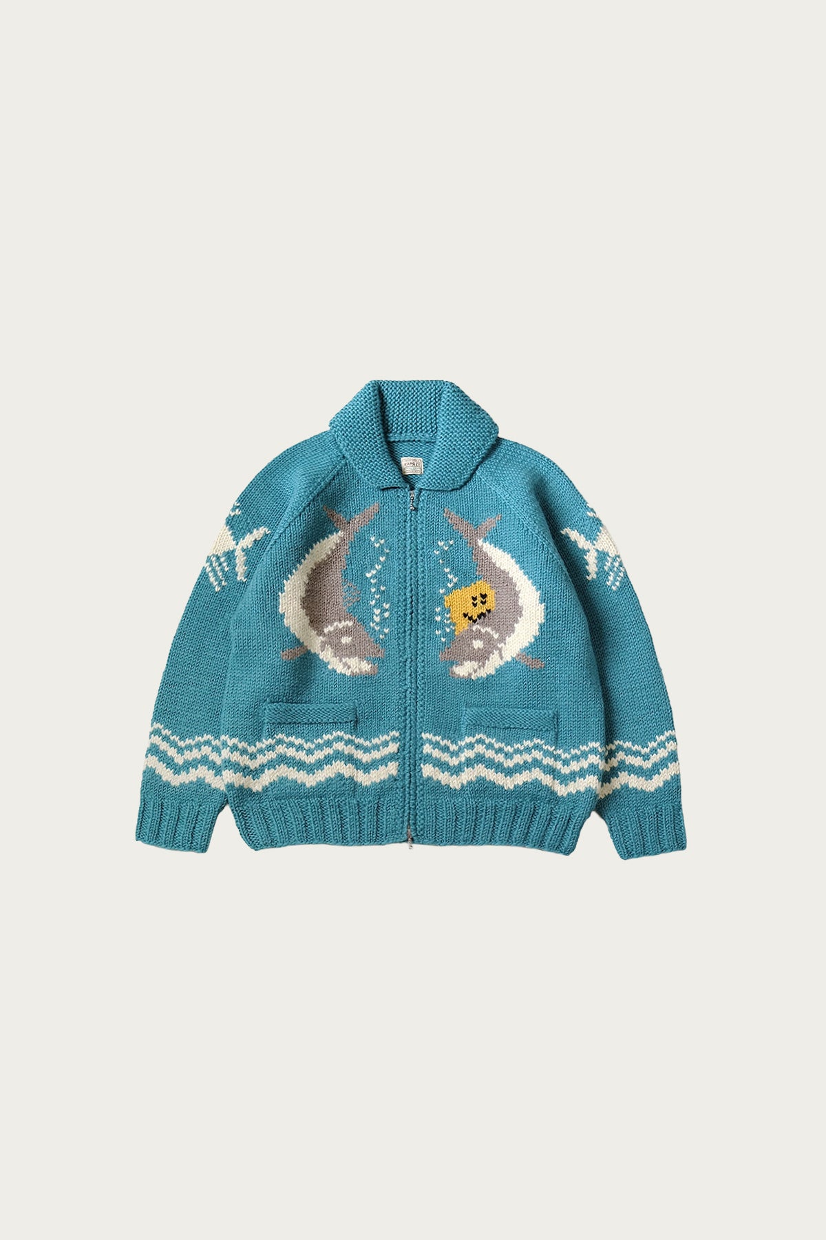 Kapital - Hand Knit PECKISH TROUT ZIP Cardigan - Turquoise - Canoe Club