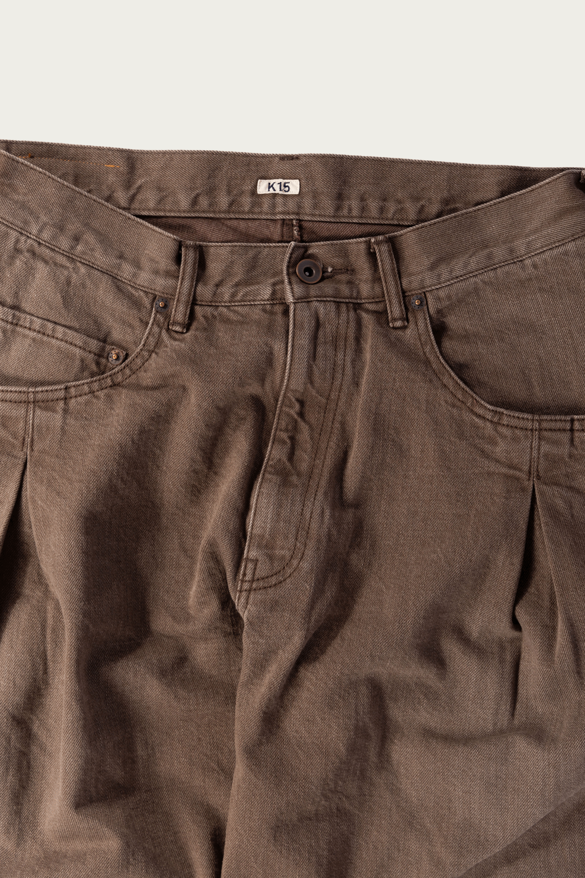 Khoki - 3D Cutting Denim Pants - Brown - Canoe Club