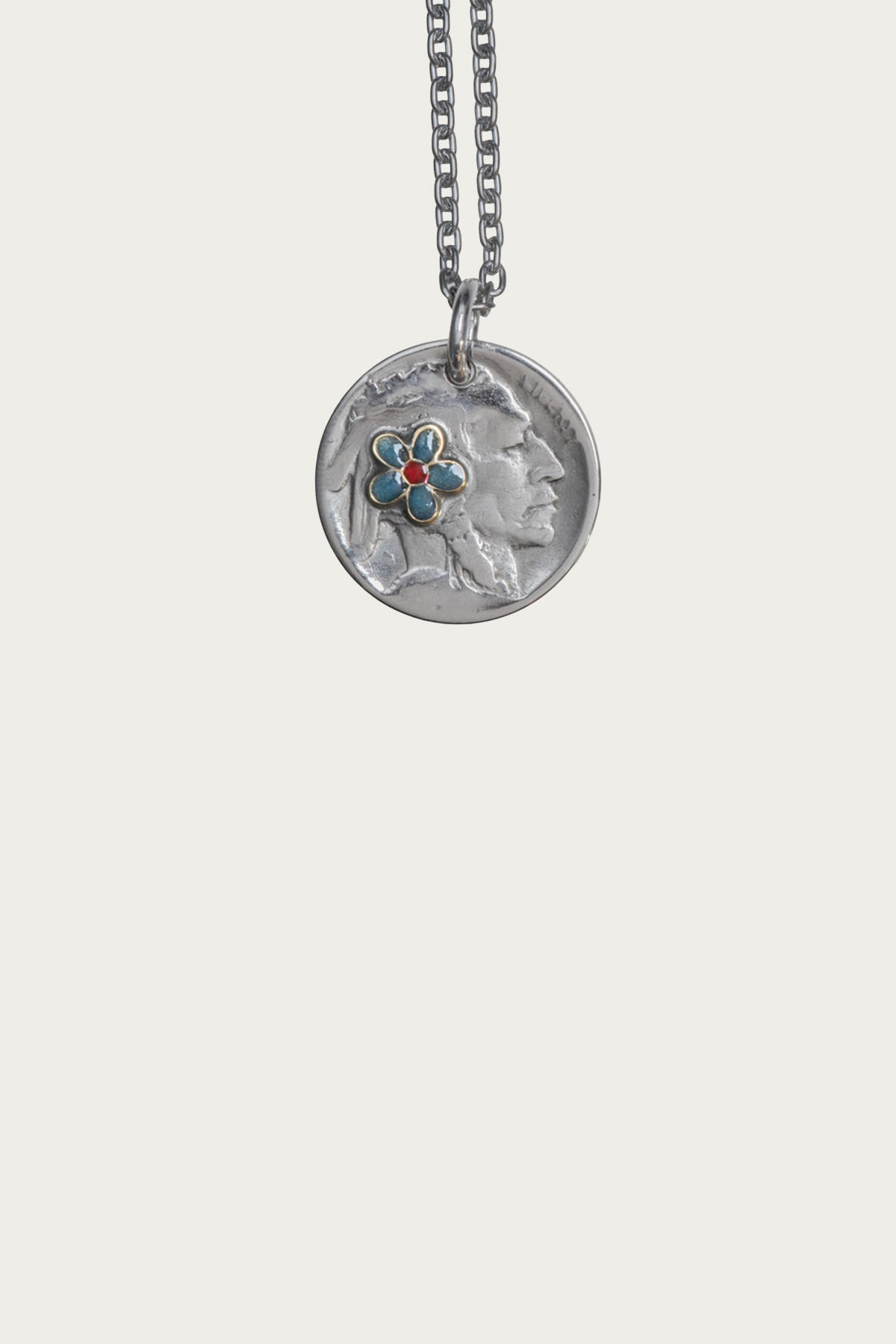 North Works - Buffalo Nickel Flower Pendant - Blue - Canoe Club