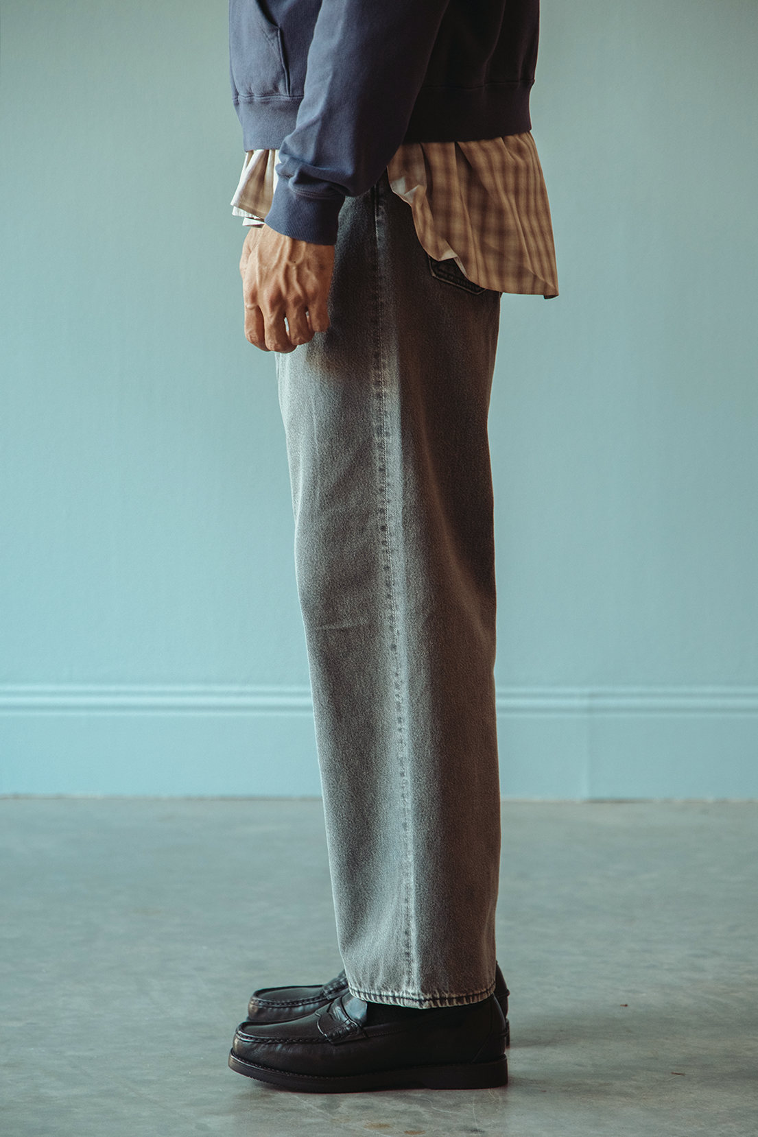 orSlow - Super Dad's Bleached Black Denim Pants (Light Gray) - Bleached Black Denim - Canoe Club