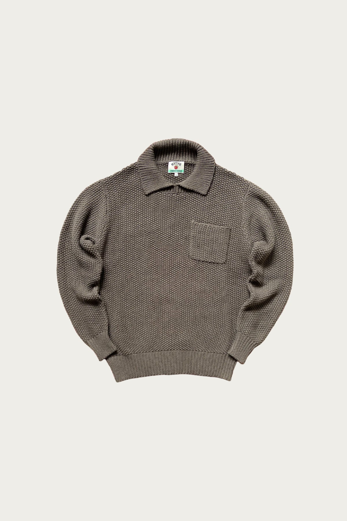 Wythe - Moss Stitch Polo Sweater - Dusty Olive - Canoe Club